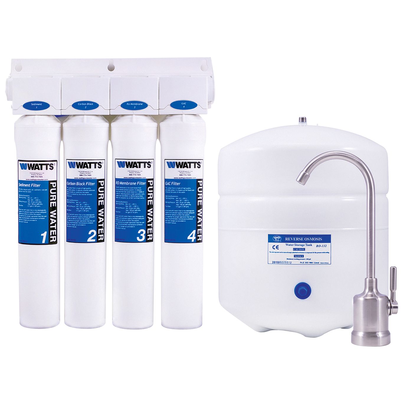 Watts, 7100107 - Four Stage Kwik-Change Reverse Osmosis System with Flow Rate up to 60 Gallons Per Da