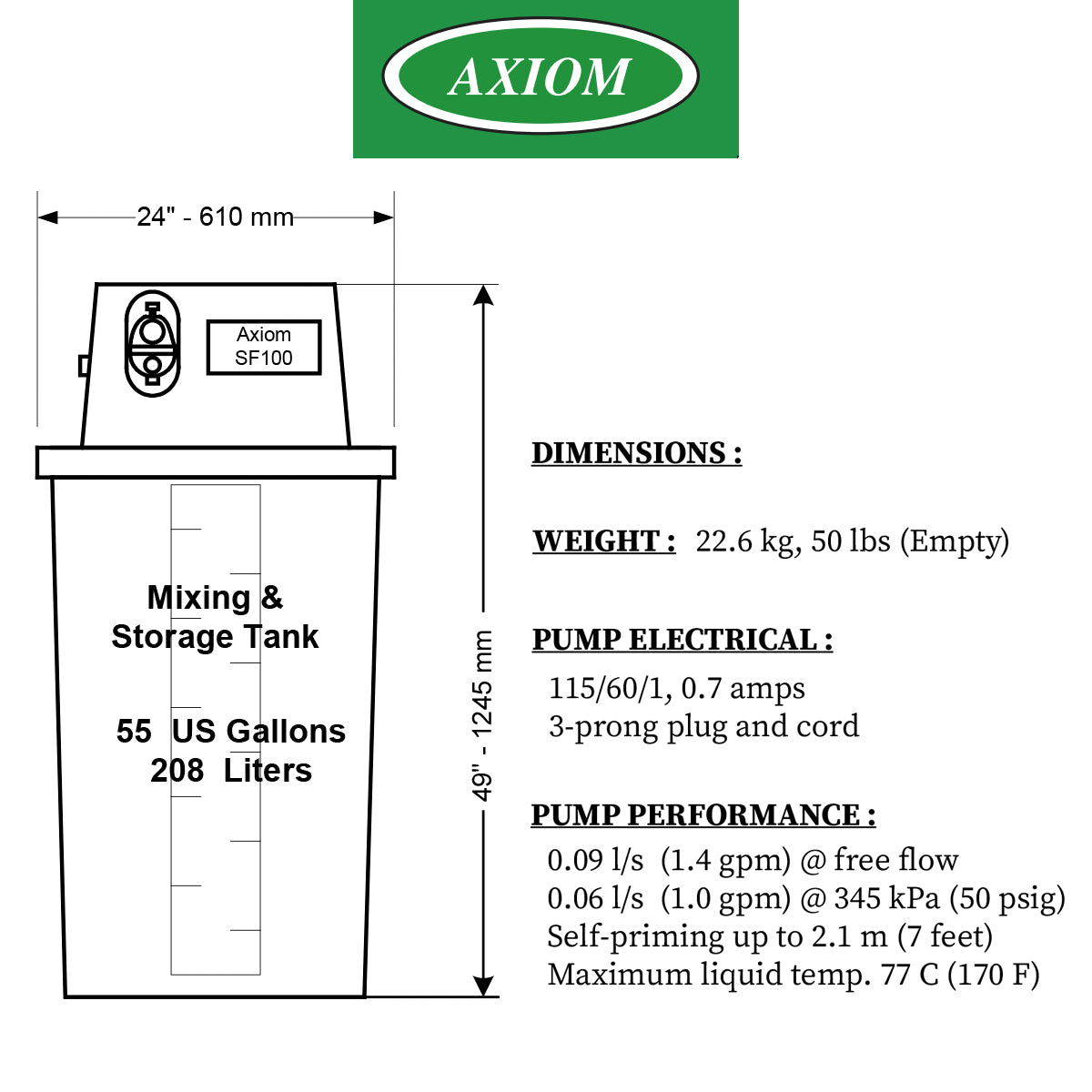 Axiom, Axiom SF100 Hydronic System Feeder - 55 Gallon