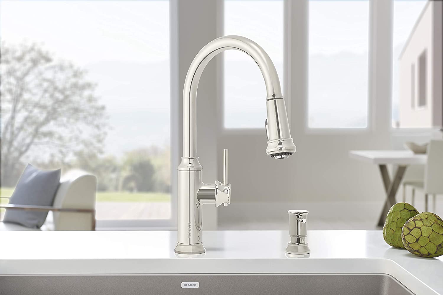 Blanco, Blanco 442502 Empressa 1.5 GPM High Arc Pull-Down Dual Spray Kitchen Faucet in Polished Nickel