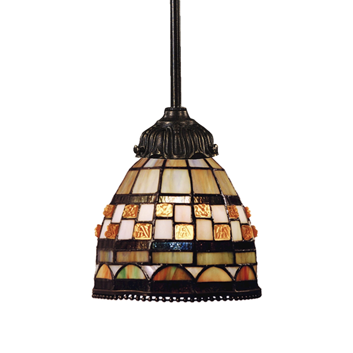 ELK Lighting, ELK Lighting 078-TB-10 - Jewelstone 6" Wide 1-Light Mini Pendant in Tiffany Bronze with Tiffany Style Glass