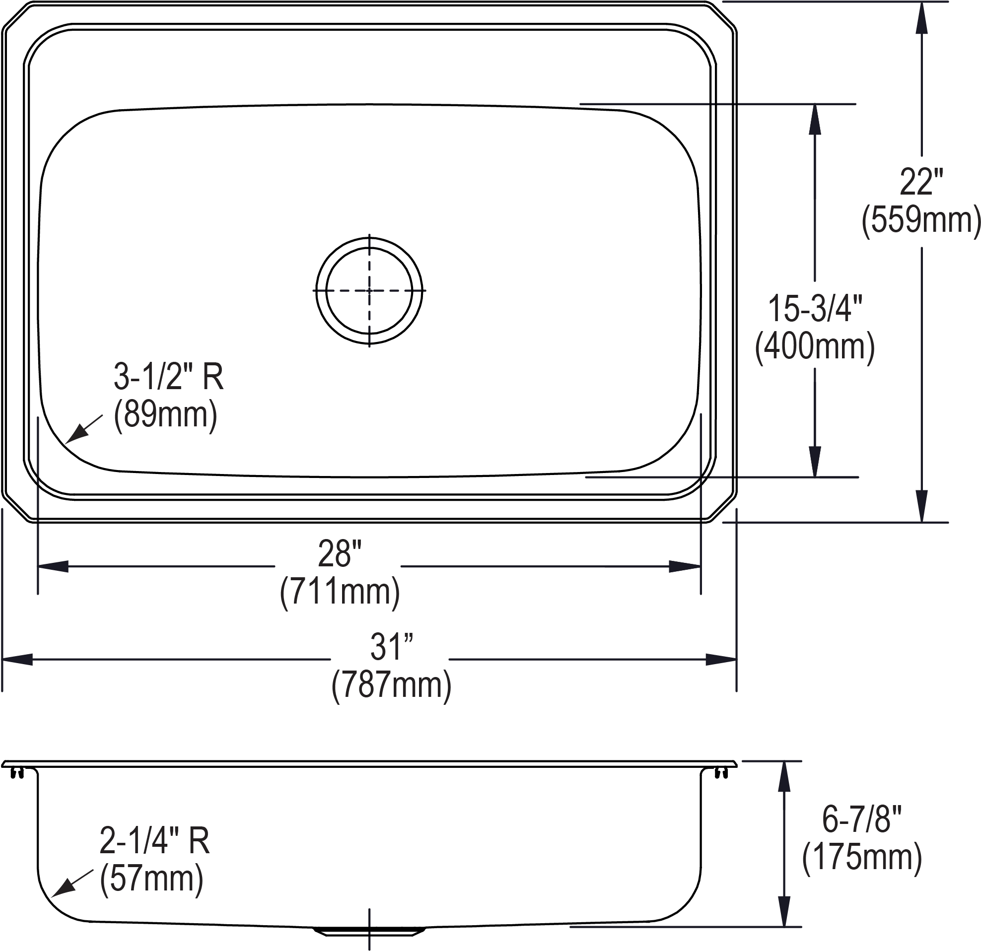 Elkay, Elkay CR31223 - Elkay Celebrity Stainless Steel 31" x 22" x 6-7/8", Single Bowl Drop-in Sink