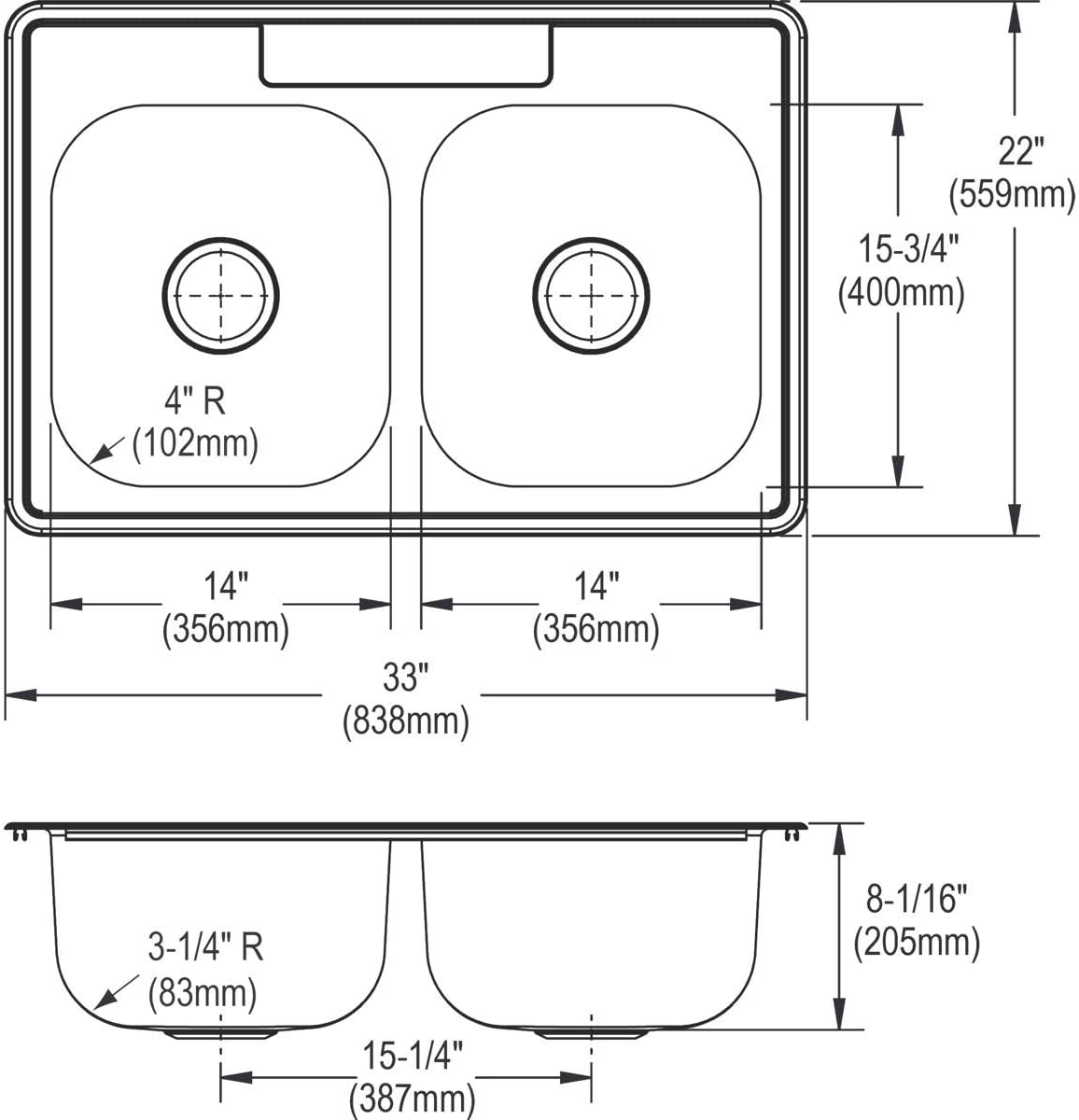 Elkay, Elkay DSE233223 - Elkay Dayton 33" Drop In Double Basin Stainless Steel Kitchen Sink