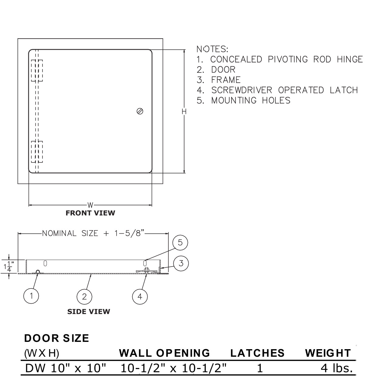 Elmdor, Elmdor 10" x 10" Metal Dry Wall Access Door, Screwdriver Latch, Prime Coat Finish