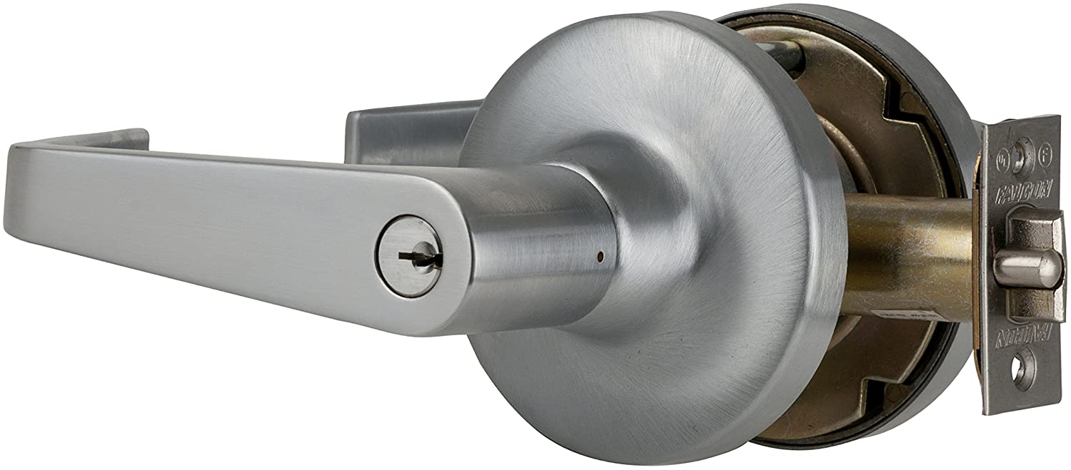 Falcon, T Series Classroom Dane Lever Lock with C Keyway 23981145 Latch 5164 Strike Satin Chrome Finish