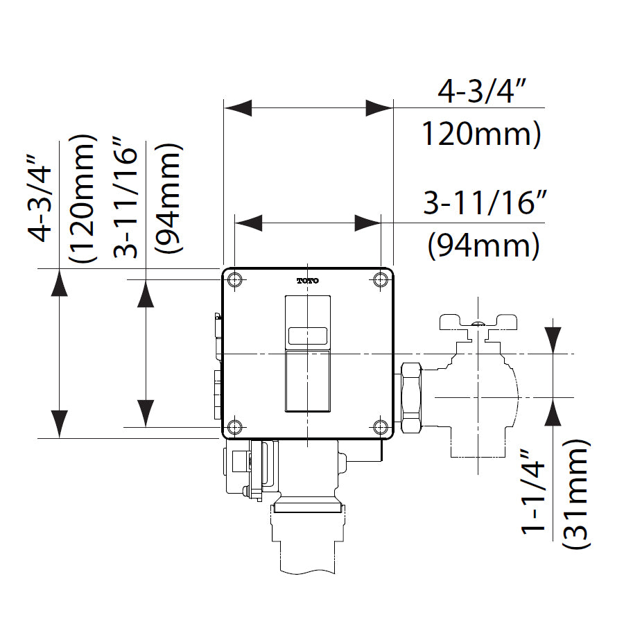 Toto, TET3GB31#SS - EcoPower Concealed Toilet Flush Valve - 1.6 GPF - Back Spud Wall