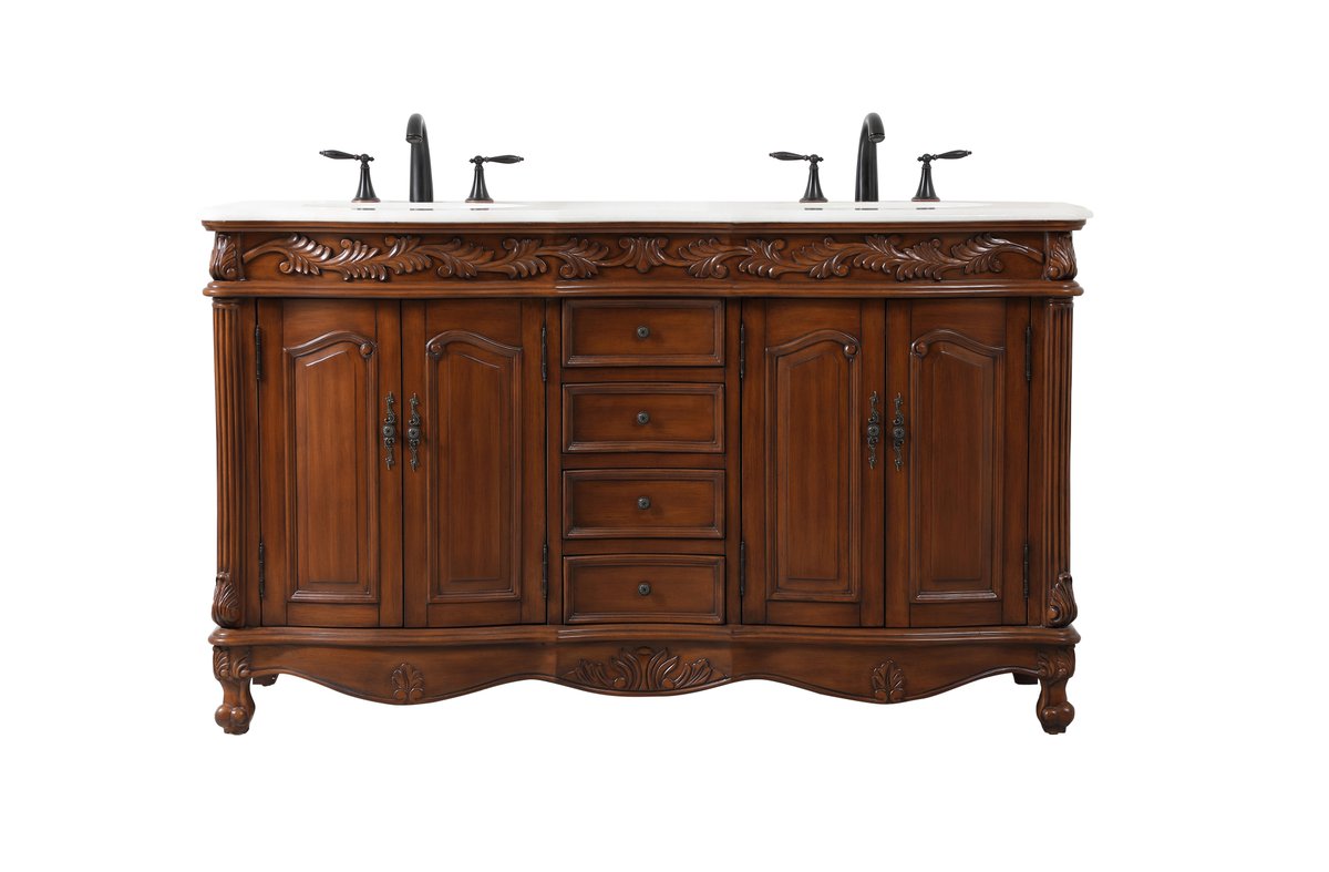 Elegant Decor, VF-1049TK 60" Double Bathroom Vanity in Teak