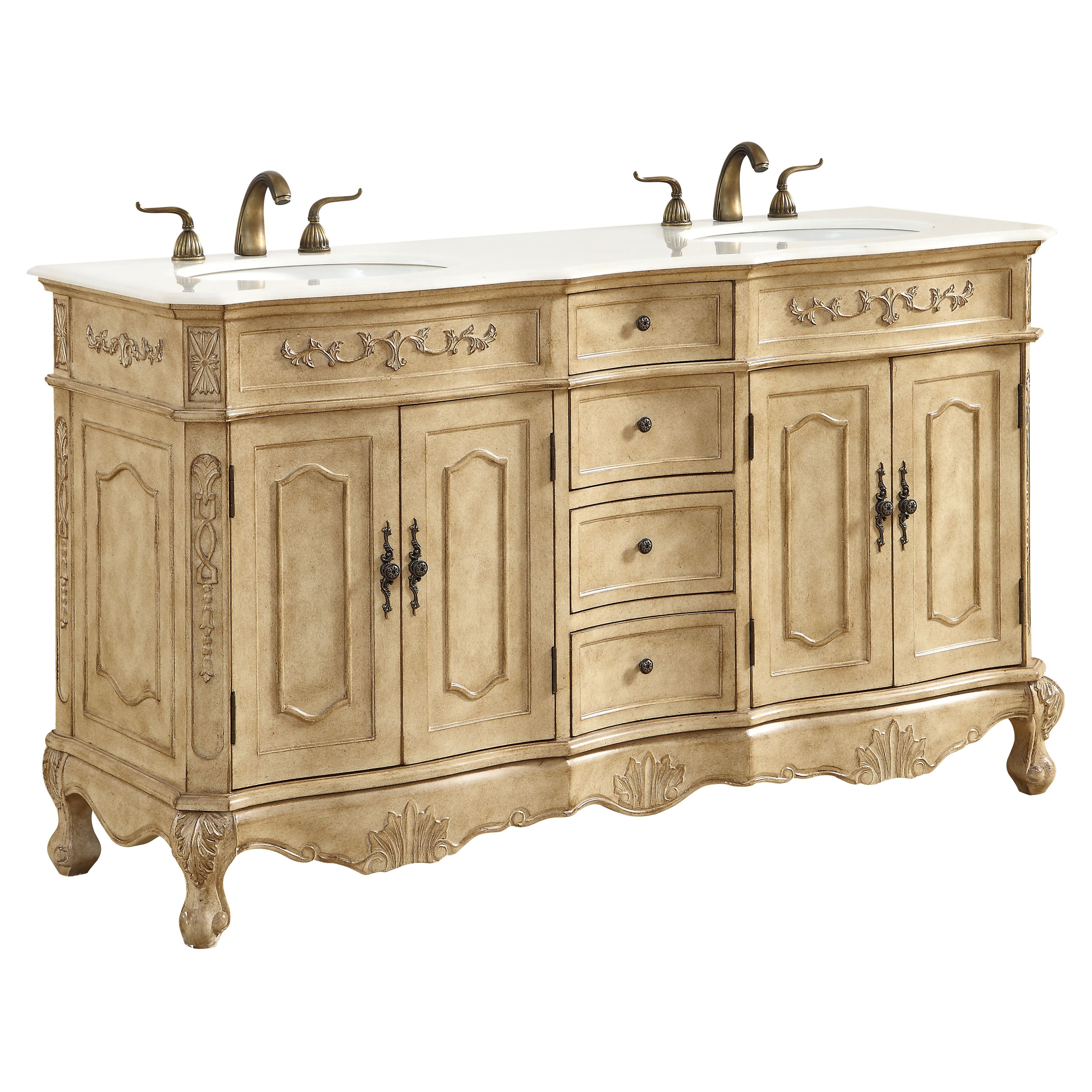 Elegant Decor, VF10160DAB 60" Double Bathroom Vanity Set in Antique Beige