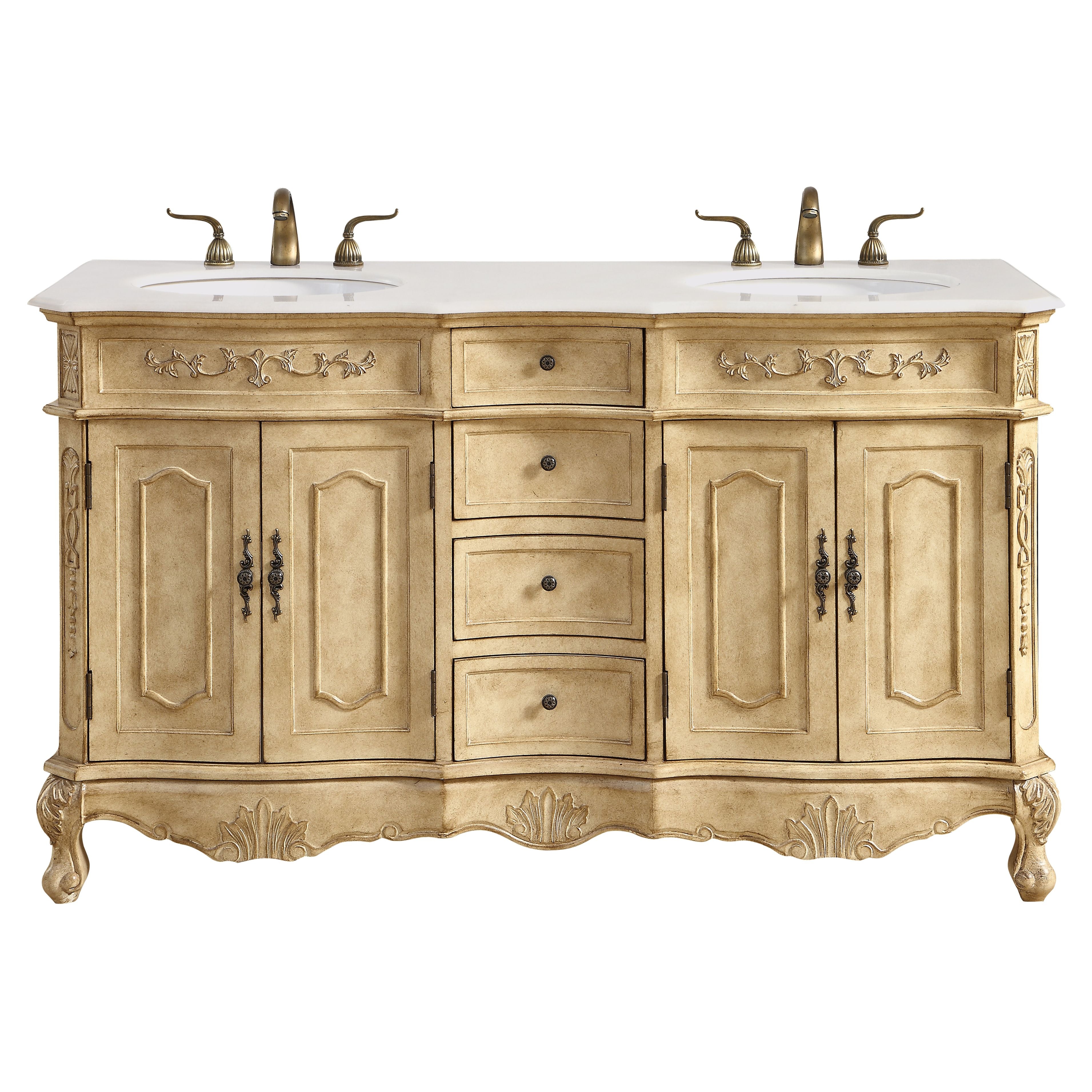 Elegant Decor, VF10160DAB 60" Double Bathroom Vanity Set in Antique Beige