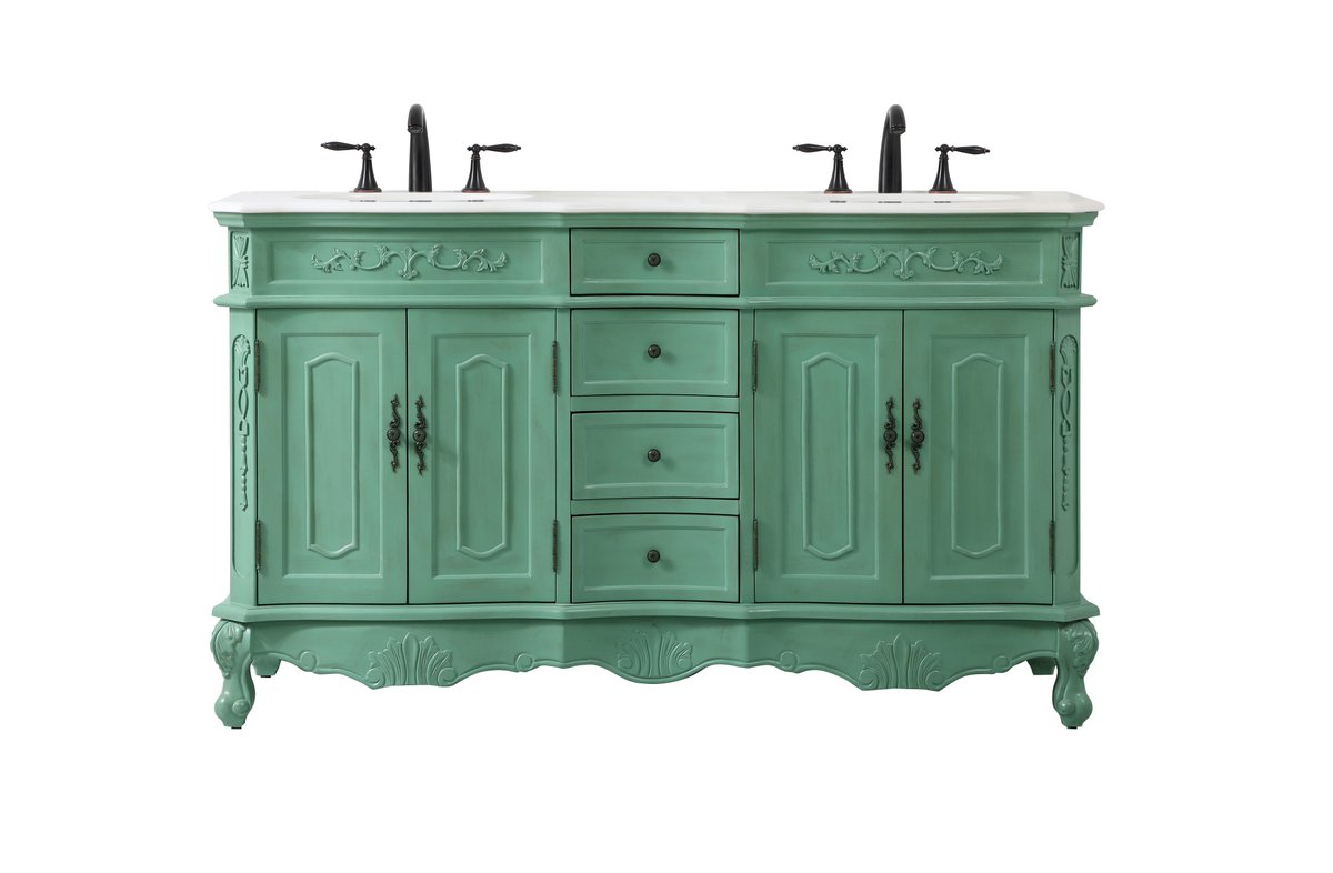 Elegant Decor, VF10160DVM 60" Double Bathroom Vanity in Vintage Mint