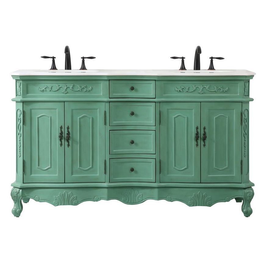 Elegant Decor, VF10160DVM 60" Double Bathroom Vanity in Vintage Mint