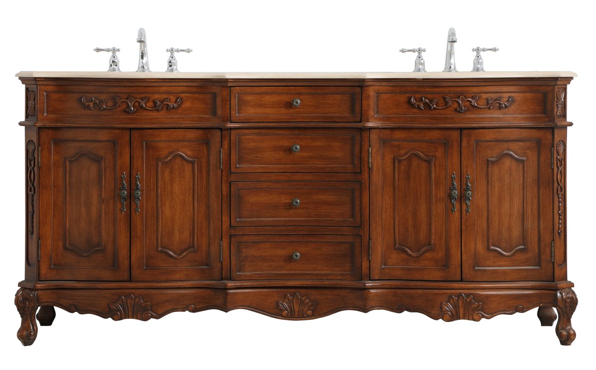 Elegant Decor, VF10172DTK 72" Double Bathroom Vanity in Teak