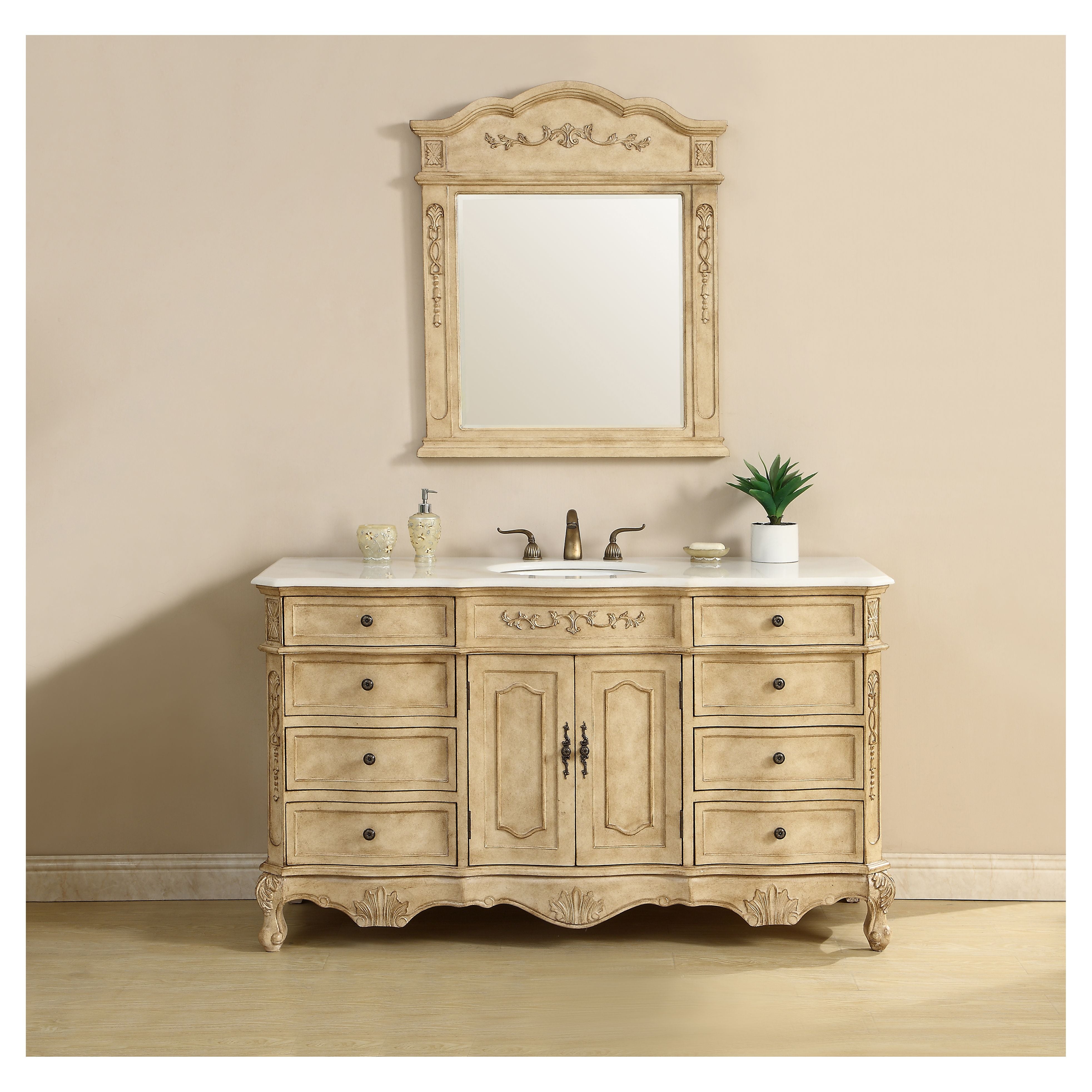 Elegant Decor, VF101S60AB 60" Single Bathroom Vanity Set in Antique Beige