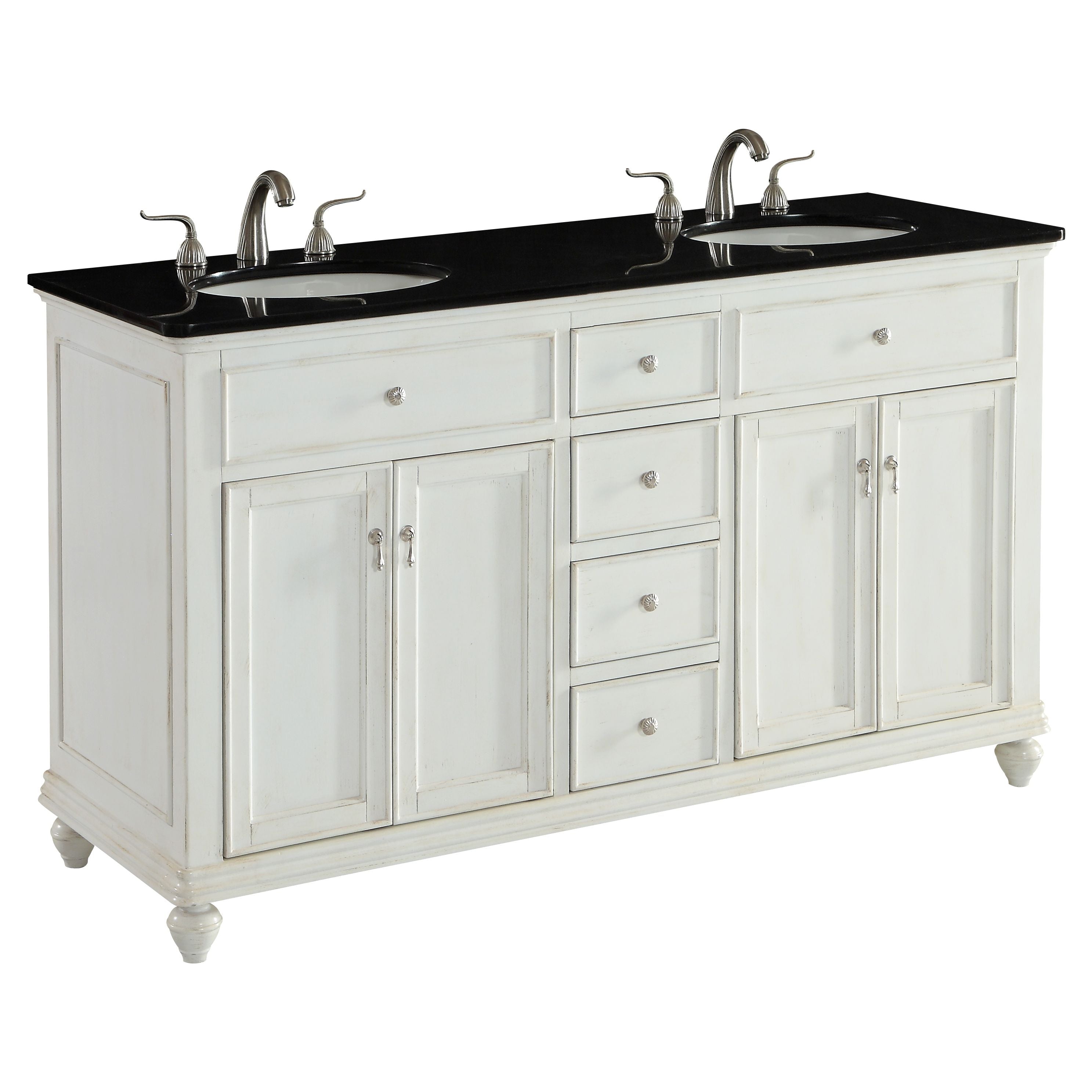 Elegant Decor, VF12360DAW 60" Double Bathroom Vanity Set in Antique White