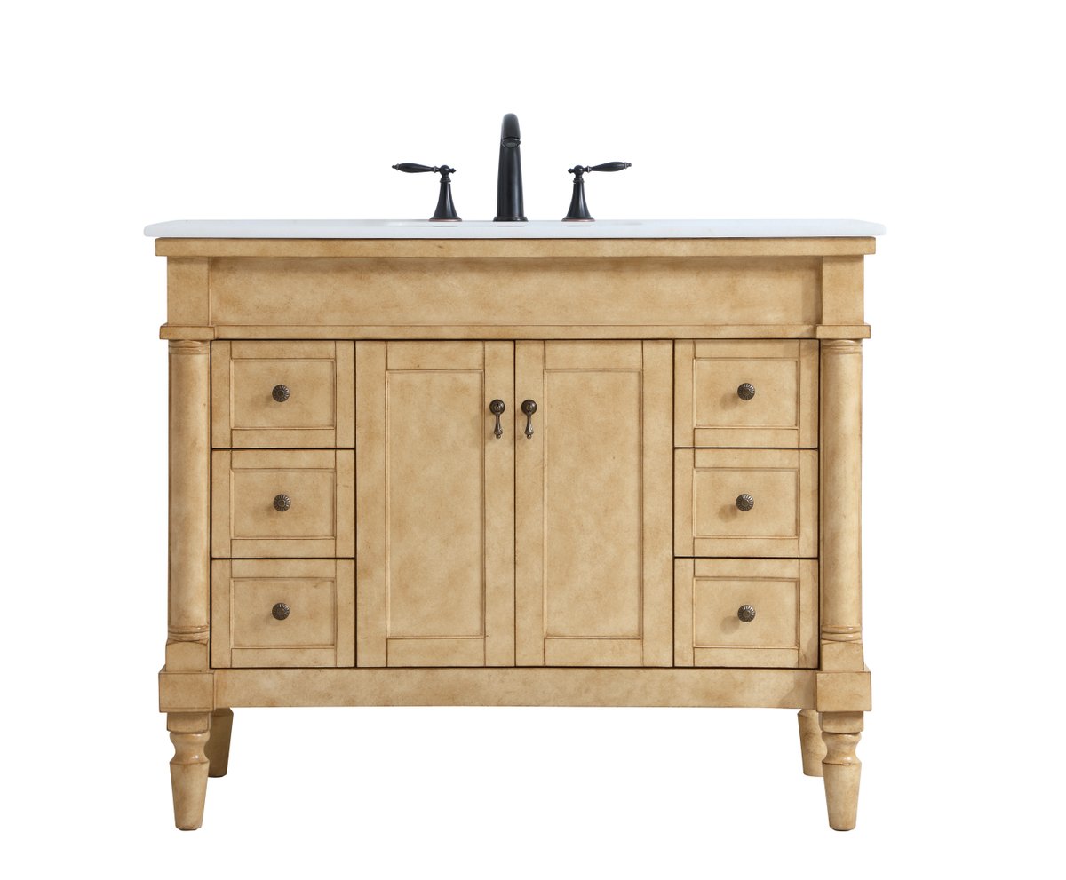 Elegant Decor, VF13042AB 42" Single Bathroom Vanity in Antique Beige