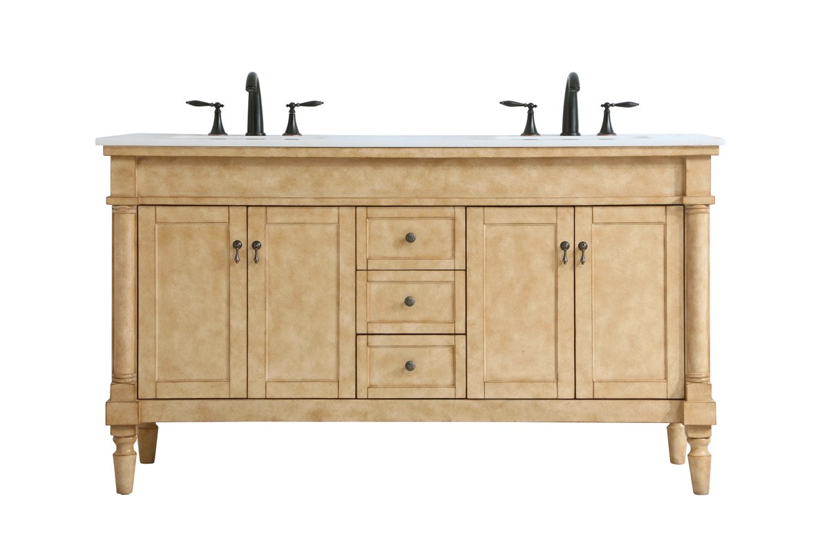 Elegant Decor, VF13060DAB 60" Double Bathroom Vanity in Antique Beige