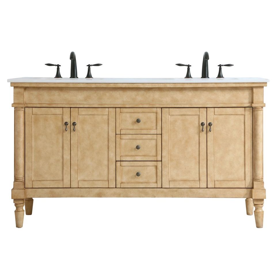 Elegant Decor, VF13060DAB 60" Double Bathroom Vanity in Antique Beige