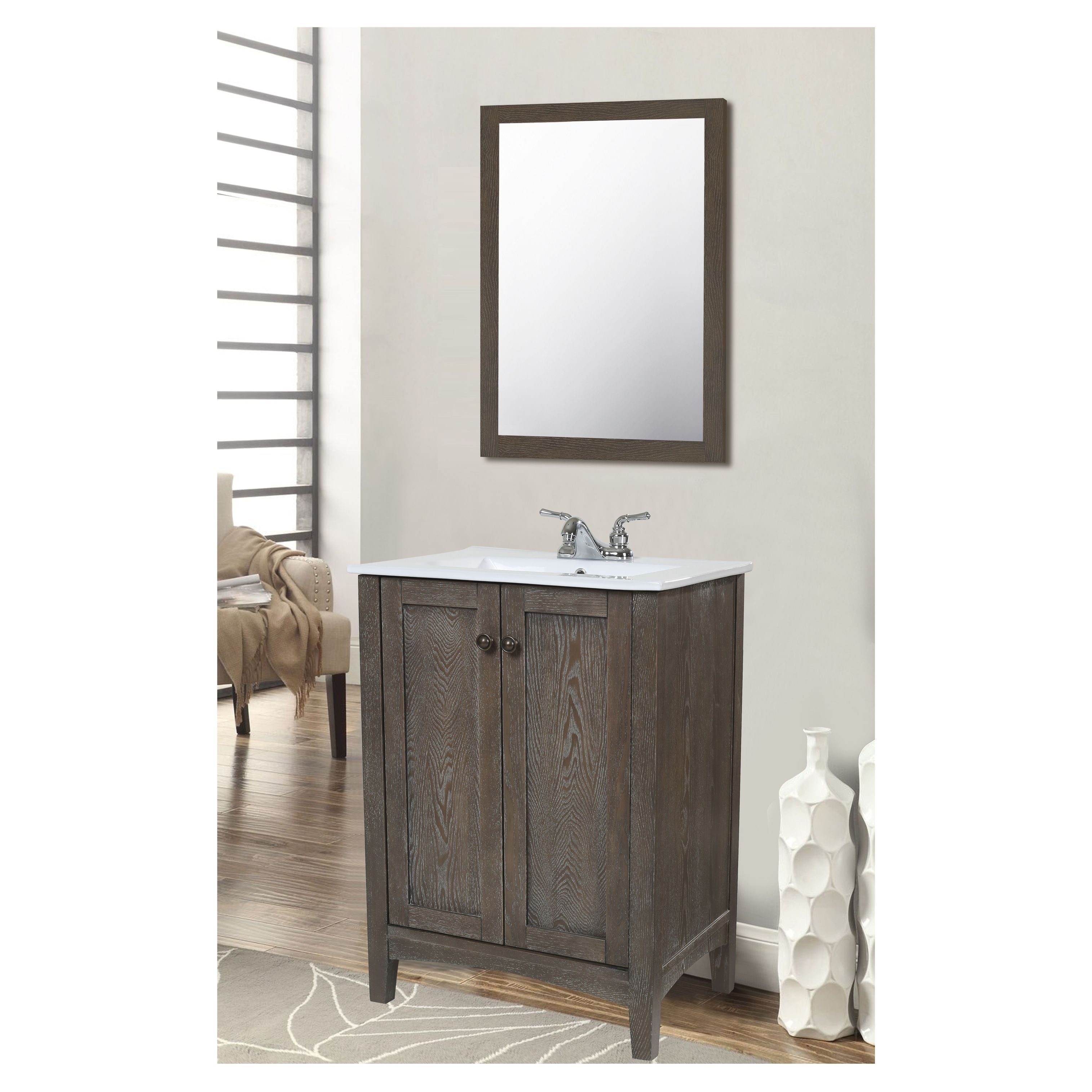 Elegant Decor, VM-2003 Aqua 22" x 32" Framed Rectangular Mirror in Weathered Oak