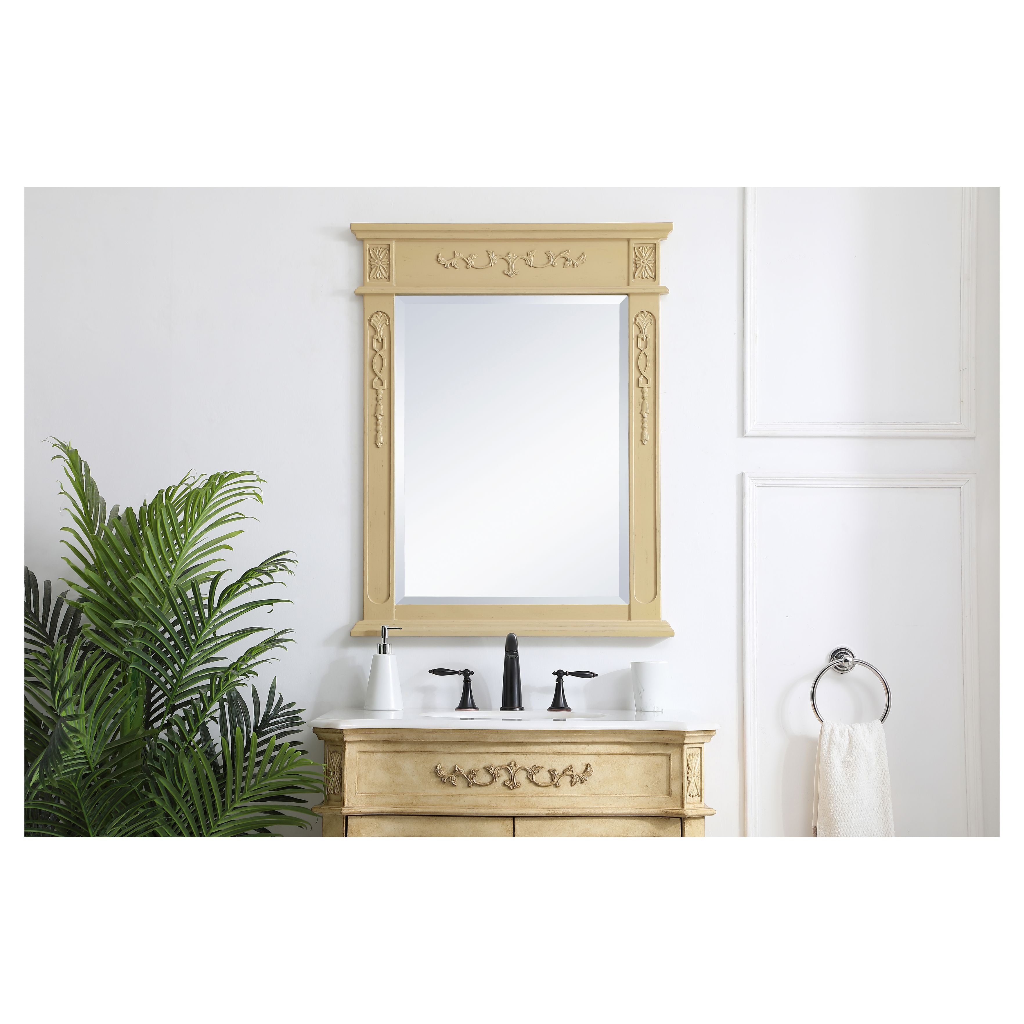 Elegant Decor, VM12836LT Danville 28" x 36" Wood Framed Decorative Mirror in Light Antique Beige