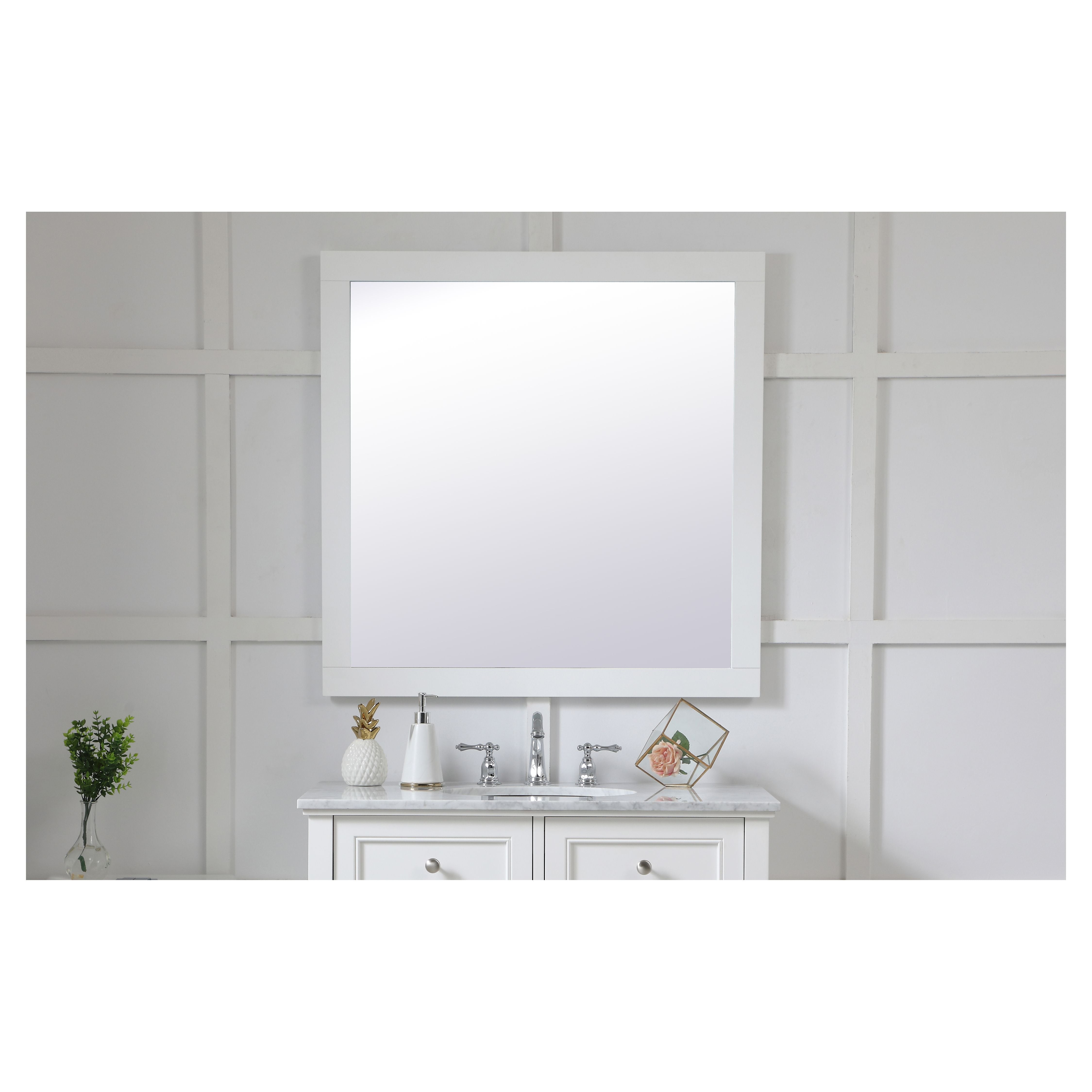 Elegant Decor, VM23636WH Aqua 36" x 36" Framed Rectangular Mirror in White