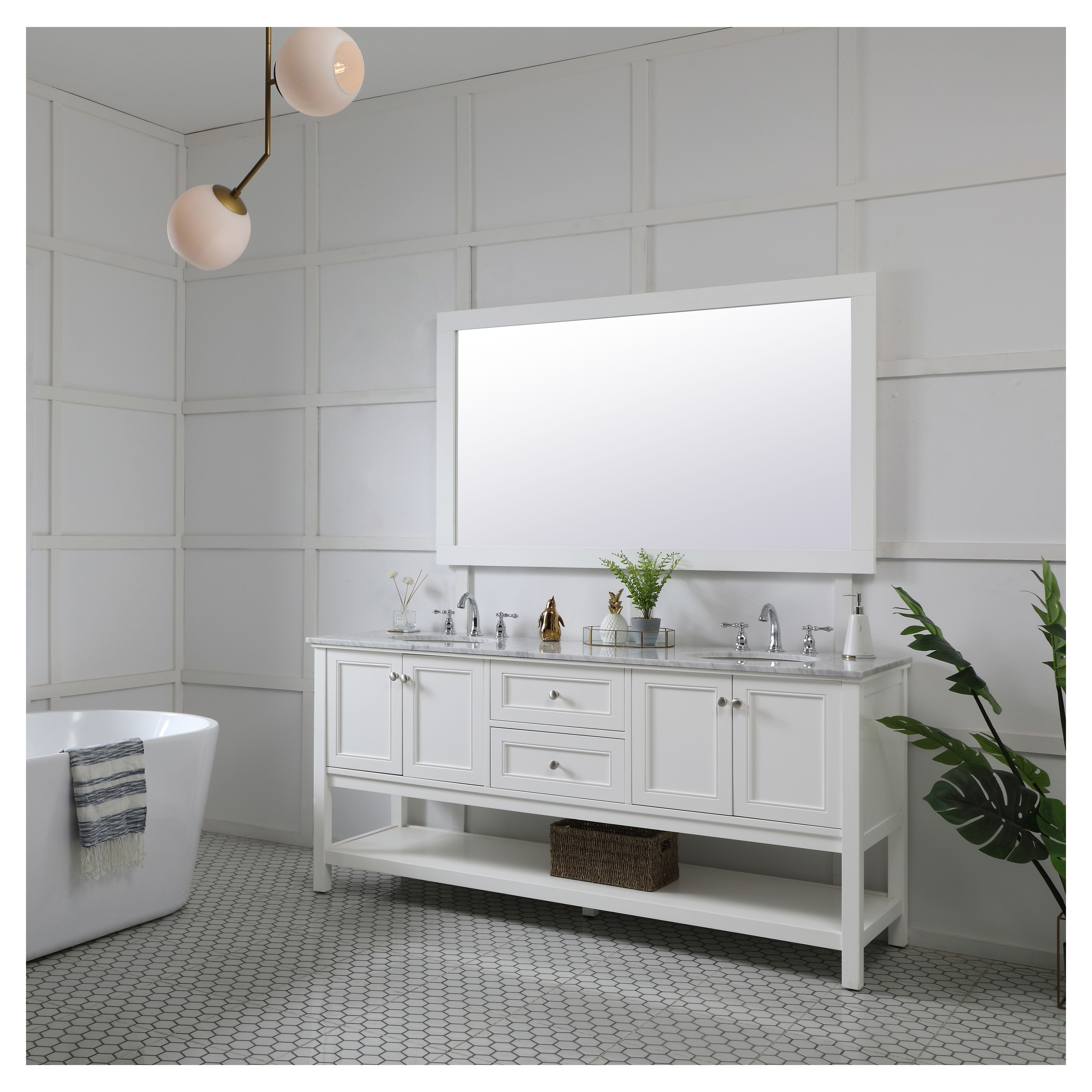 Elegant Decor, VM26036WH Aqua 60" x 36" Framed Rectangular Mirror in White